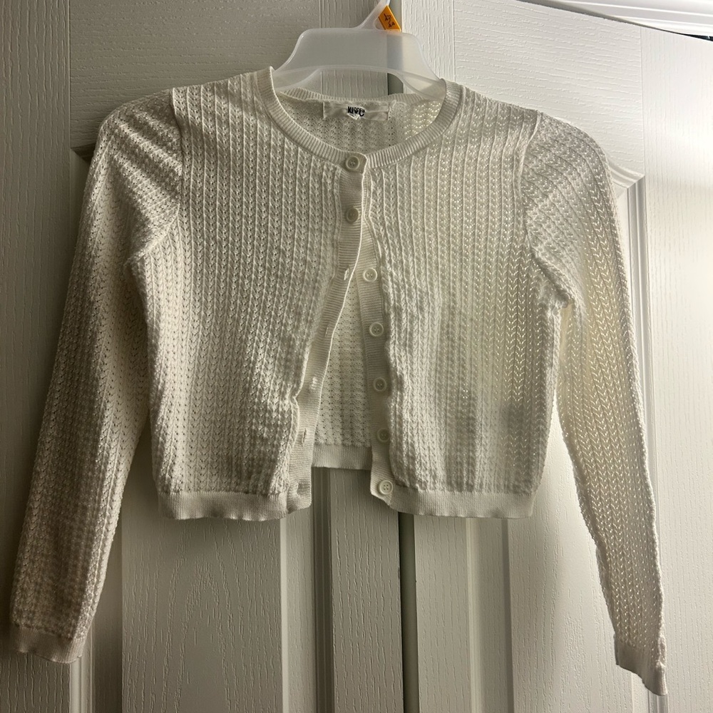 Kids White Knit Cardigan